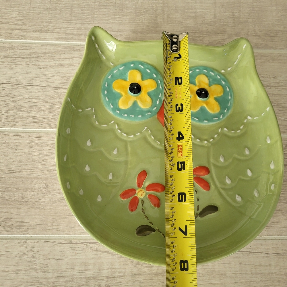Cracker Barrel Green Owl Platter Dish Plate Decor Whimsical Floral Ceramic - Picture 7 of 10